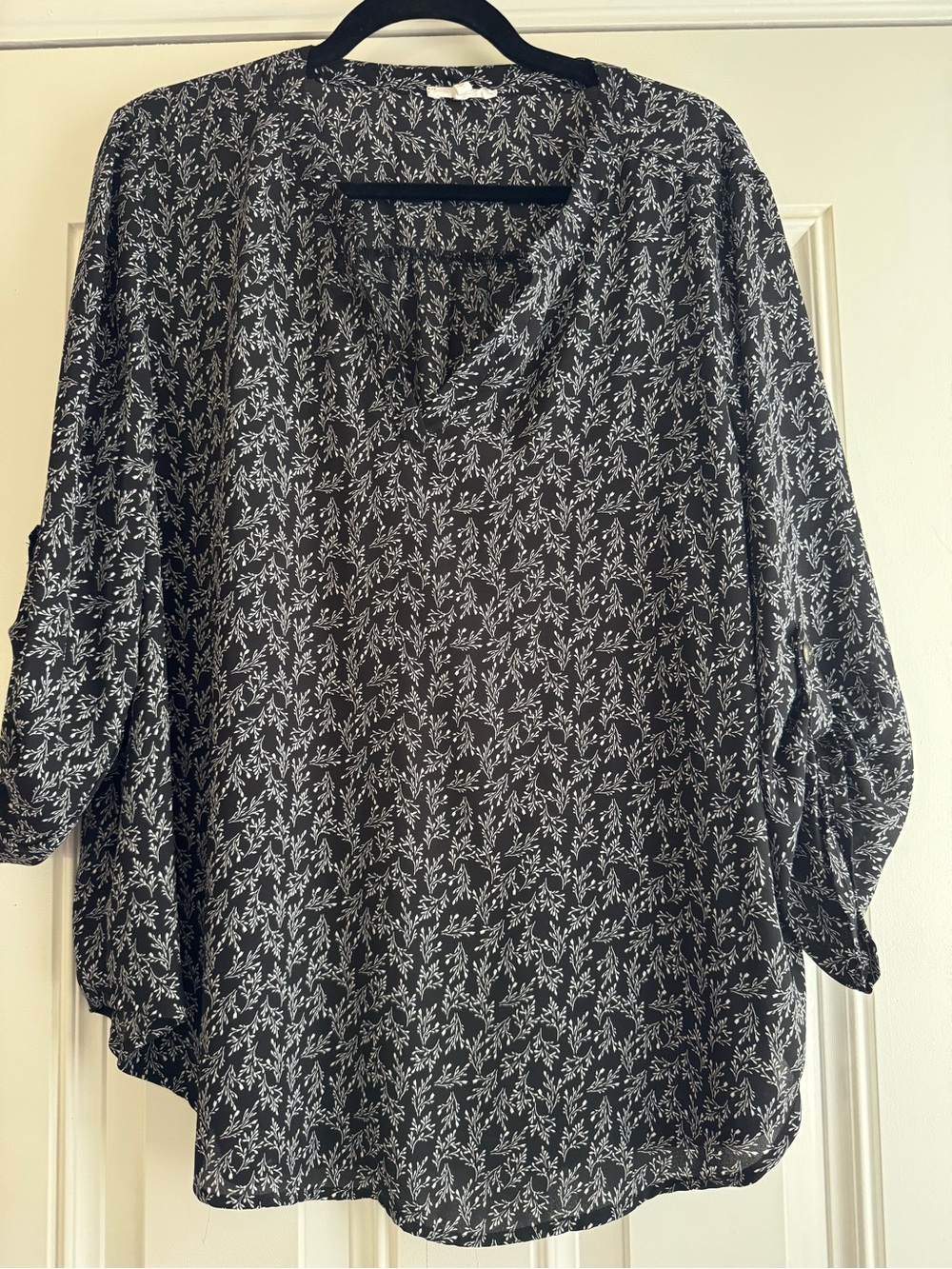 Maurices Black Blouse with White Floral Print